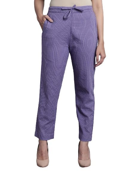 Image of Enchanted Drapes Purple Striped Cotton Women's Pants