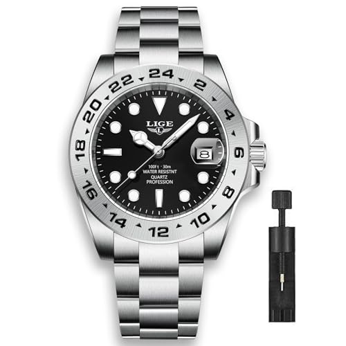 Image of LIGE Fashion Watches for Men Stainless Steel Business Dress Watch Waterproof Analog Quartz Watch with Luminous Date Display Manl Wrist Watch