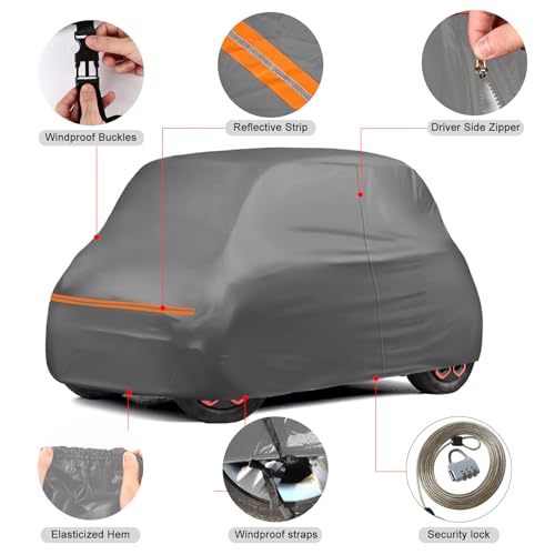 Vollgarage Autoabdeckung Ersatz für Citroen Ami/Opel Rocks-e/Electric/FIAT Topolino 2020-2024, Auto Abdeckplane Autogarage Autoplane, Atmungsaktive Wasserdicht Reflexionsstreifen, Grau