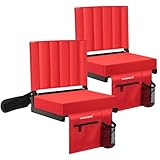 VIVOHOME 2 Pack Stadium Seats with Back Support and Cushion, Portable Bleacher Chair with Cup Holder and Shoulder Strap Red