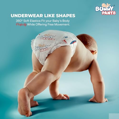 Image of BUMMY PANTS Baby Diapers - Soft & Comfortable with 5D Cross Core Technology, 360 Soft Elastic Waistband & Up to 12-Hour Absorption | L | Pack of 1 | 62 Pieces