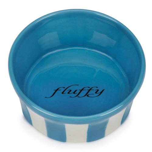 Pet Studio Ceramic Somerset Fluffy Stripes Pet Dish, 5-Inch, Lake Blue