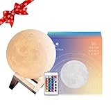 Mydethun 16 Farben LED 3D-Mondlampe mit Keramikhand-Sockel, 5.9 Zoll - Fernbedienung, USB-Ladung, LED-Nachtlicht, Lampe für Kinder, Mädchen, Schlafzimmer, Inneneinrichtung, Geschenk und Stimmungslicht