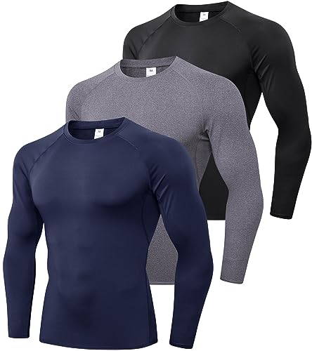 SPVISE 3 Pack Men's Compression Shirt Long Sleeve Sports Rash