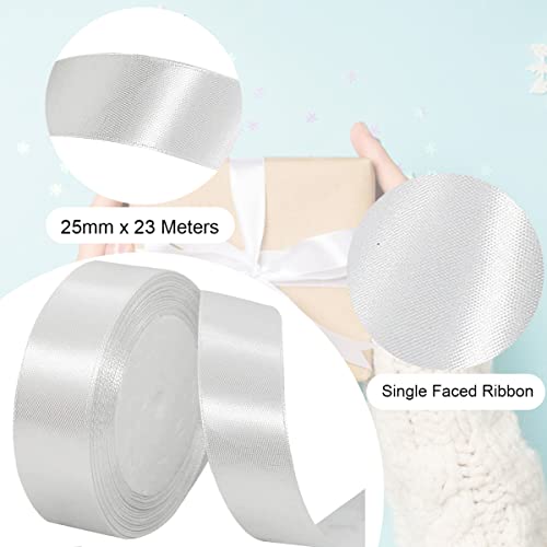 White Ribbon 25mm, 23 Meters Solid Color Satin Gift Ribbon for Crafting Gift Wrapping, Balloons, Hair Bows Making, Sewing - Image 2