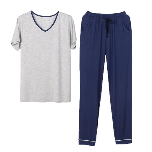 Pyjama homme court avec pantalon col V en tissu léger pour la maison