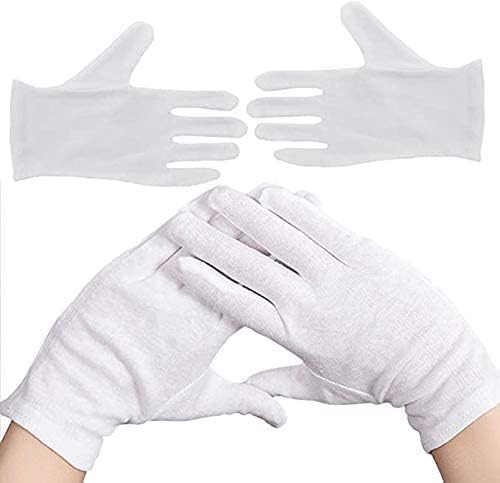 JKG® 2 pairs x Dermatological White 100% Cotton Gloves, Thickened Stretchable Lining Medium Large 1 size fits all Gloves, Guard, Parade, Jewellery, Film Photo, Coin Inspection, Hand Spa