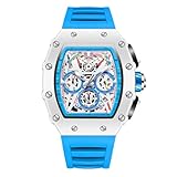 RORIOS Relojes de Pulsera Tonneau para Hombres Reloj Moda Analógico Cuarzo Relojes Deportivo Correa de Silicona Reloj Luminoso Fecha Azul