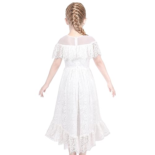 Sunny Fashion Girls Dress White Lace Floral Hi-Low Off Shoulder Pageant Bridesmaid4