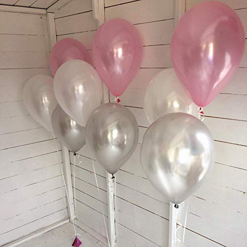 72 PCS( White &Silver & Pink) 12 Inch Latex Thicked Balloons Round Balloon Cartoon Toy Wedding Birthday Party Decoration