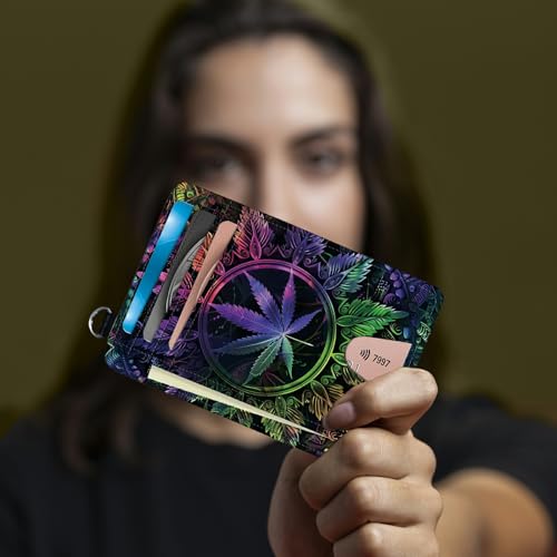 Image of Small Travel Wallets, Color Weeds Slim Minimalist Front Pocket Wallet with Wristlet, RFID Blocking PU Leather Credit Card Holder with ID Window Change Purse for Men Women