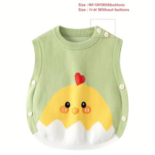 Cute Chick Knit Sweater Vest,Green,Heart Embroidered,Baby Girl Jacquard Waistcoat,Toddler Boy Sleeveless Top3
