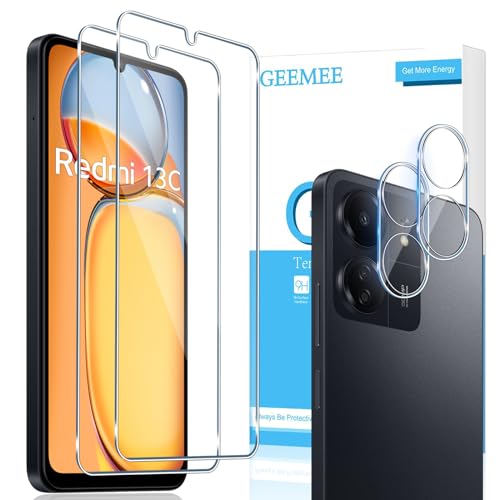 GEEMEE für Xiaomi Redmi 13C 4G/Poco C65 Panzerglas Schutzfolie + Kamera Schutzfolie,【2 Stück +2 Stück】 9H Filmhärte Gehärtetem Schutzglas Hohe Empfindlichkeit Displayschutzfolie für Redmi 13 C 4G