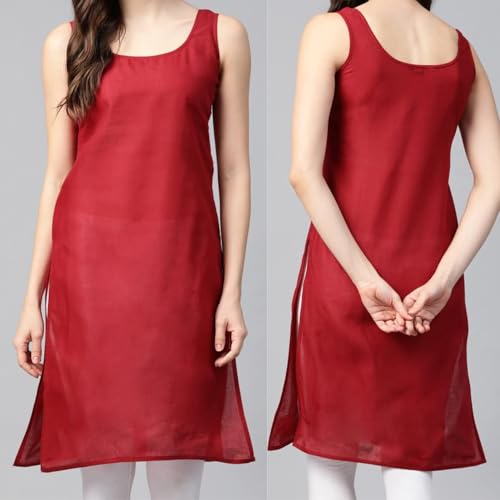 Image of Women's Sleeveless Cotton Inner Slip Dress Round Neck Soft Comfortable Fit Full Length Camisole Innerwear Summer top Undergarment for Girls
