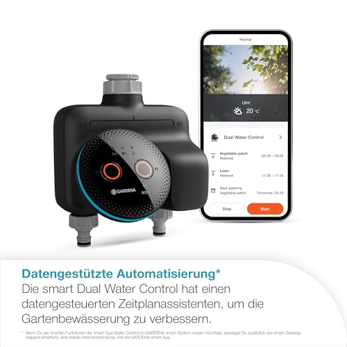 Gardena smart Dual Water Control Bewässerungssteuerung; smart: Datengesteuerte Bewässerung*, Smart Home Integration*, Für Zwei unabhängige Gartenbereiche, Hochwertige Ventiltechnik (19034-20)