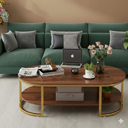 Image of Modern Large Coffee Table Center Table, Beautiful Sofa Table Simple Design - 2 Tier Nesting Coffee Table Living Room Table for Home,& Office (Golden Brown)