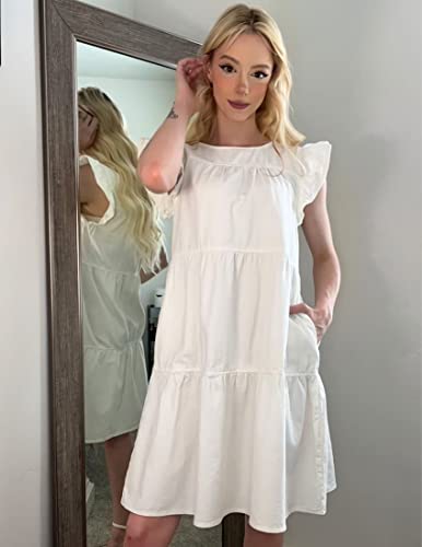 Image of luvamia 2025 Denim Dress for Women Summer Babydoll Sleeveless Ruffle Sleeve Mini Dresses Loose Flowy Swing Pleated Dress