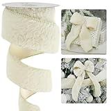 HUIHUANG Ivory Faux Fur Wired Ribbon 2.5 inch Ivory Fur Wire Ribbon for Christmas Tree, Gift Wrapping, Bows, Wreaths, Garland, Swags, DIY Crafts, Home Decor- Continuous 10 Yards