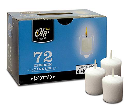 OHR CANDLES Ohr 4 Hour Neironim Candles, Shabbat and Small Votive Wax Candle, 72 Count