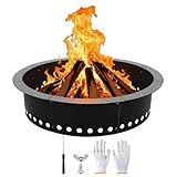 Fire Ring for Outside Fire Pit 48-Inch Outer/44-Inch Inner Diameter, VivaGarden Heavy Duty Solid Metal Steel Round Fire Pit Ring for Camping, DIY Campfire FirePit Insert Kit for Wood Burning, Black