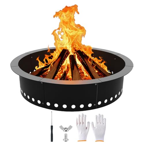 Fire Ring for Outside Fire Pit 36-Inch Outer/32-Inch Inner Diameter, VivaGarden Heavy Duty Solid Metal Steel Round Fire Pit Ring for Camping, DIY Campfire FirePit Insert Kit for Wood Burning, Black