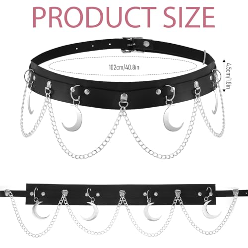 Moon Belt with Leather, Chain Punk Belts for Women, Goth Rave Fashion Harness Party Halloween Jewelry Accessories2