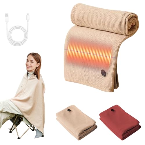 Portable Heating Blanket Shawl, Women's Heating Shawl,Portable Soft Zipper Electric Heated Blanket Shawl,Outdoor Wearable Wireless Electric Blanket with 3 Heating Levels (Not Included Power bank)