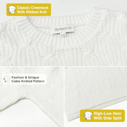 Girls Sweaters Crewneck Long Sleeve Pullover Jumper Cotton Fall Chunky Fancy Cable Knit Sweater with Side Slit4