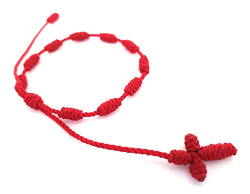 Lucky Charms USA Red String Nylon Cord Rosary Bracelet with Handmade Woven Cross2