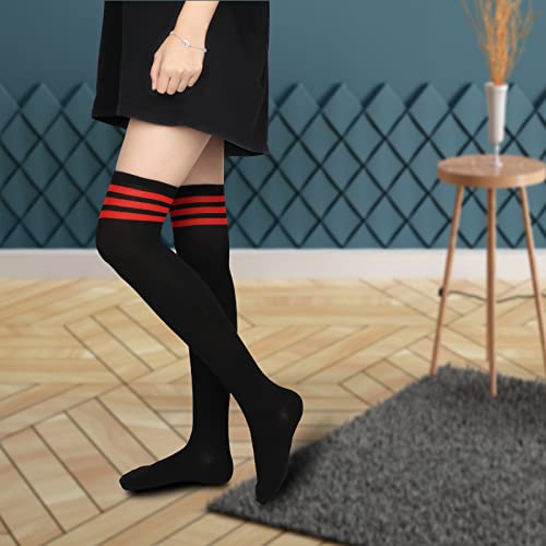 Image of KINBOM 1 Pair Thigh High Socks, Cotton Soft Knee High Long Stockings Women Leg Warmers for Wednesday Christmas Cosplay