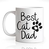 Gkodw Best Cat Dad Funny 11oz Double-Sided Ceramic Mug, Cute Coffee Mug for Cat Dad Pet Lover, Father Day Christmas Birthday Gifts for Animal Lover, Pet Owner Gifts for Men Animal