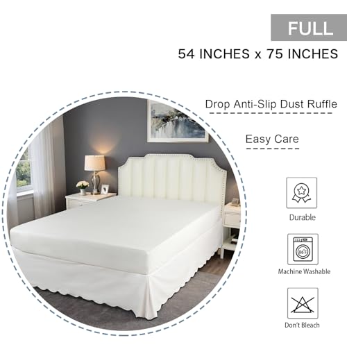 HIG Off-White Chic Full Bed Skirt - Easy Fit Scallop Edge Pleated Bedskirts, 14 Inch Drop Anti-Slip Dust Ruffle, Thick Fabric for Enhanced Privacy, Pre-Washed for Long-Lasting Use(N60022)