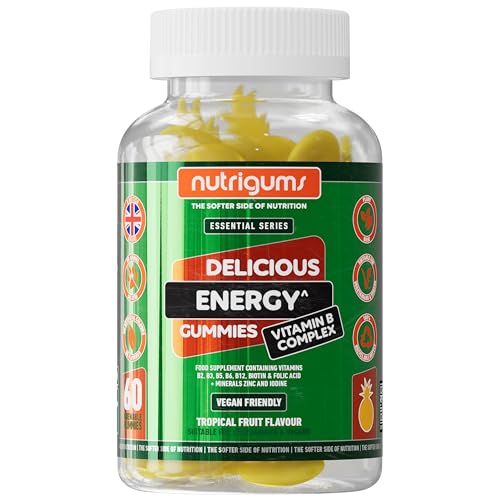Energy Vitamin B Complex Gummy | Vitamins B2 B3 B5 B6 B12 & Folic Acid with Zinc and Iodine | Tropical Fruit Flavour | 60 Vegan Gummies | Energy Support & Psychological Function by NUTRIGUMS