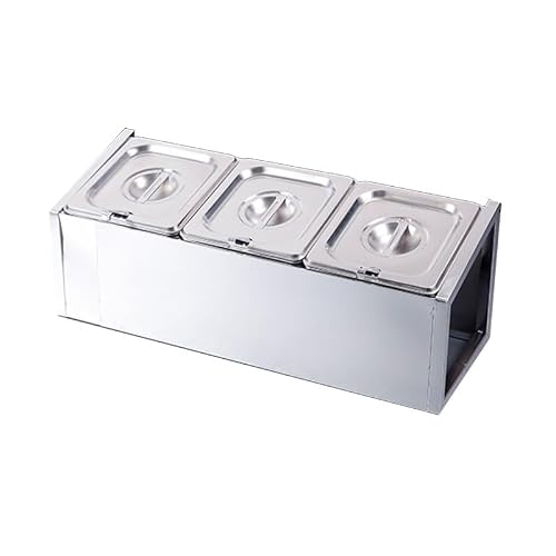 GTHTUHFD Pizza Topping Station Organizer, Condiment Container Dispenser With Lids, Stainless Steel Seasoning Food Containers Spice Rack For Ingredients Salad,Silver-s