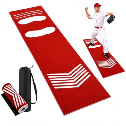 Softball Pitching Mat, 54 x 12 in Baseball Training Mat with Carry Bag
