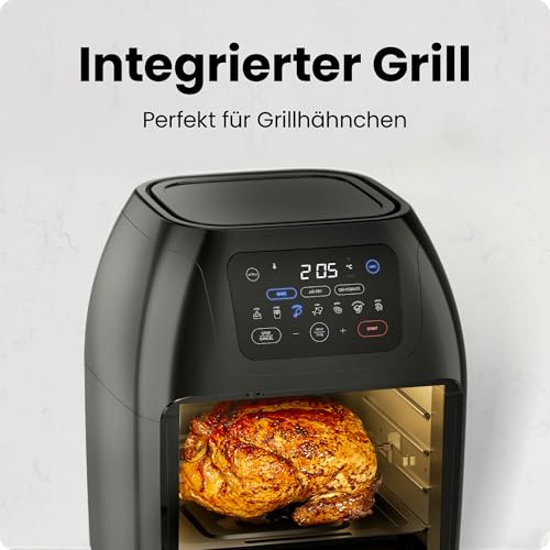 Chefman Multifunktionale Digitale Heißluftfritteuse + Rotisserie, Dörrautomat, Konvektion, 17 Touchscreen-Voreinstellungen, XL 10L Familiengröße, Automatische Abschaltung, Großes Sichtfenster, Schwarz 6
