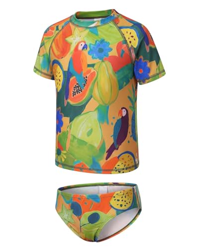 Image of Girls Two Piece Swimsuits Short Sleeve Rash Guard Swim Shirt Bikini Bottom Swim Set Bathing Swim Set Swimwear 3-16 Years