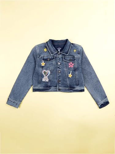 Image of Girls Full Sleeve Solid Crop Denim Jacket