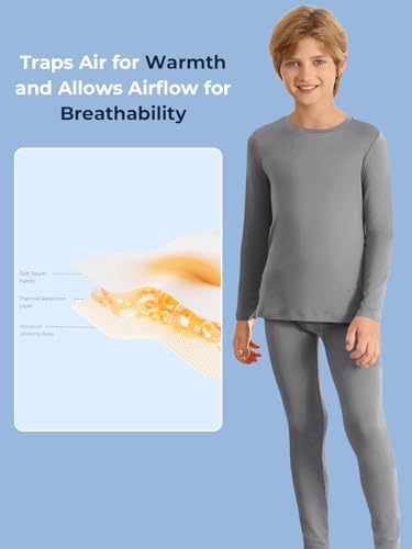 Haloumoning Thermal Underwear for Kids Boys Winter Base Layer Athletic Skiing Long Johns Sets 5-14 Years2