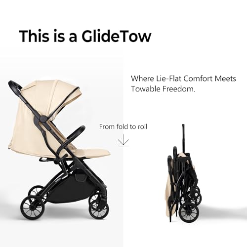 Image of newyoo Baby Travel Stroller, Compact & Lightweight Infant /Toddler Stroller with Retractable Handle, Cup Holder, One-Hand Easy Fold, Near Flat Recline Seat, GlideTow TR18M, Almond