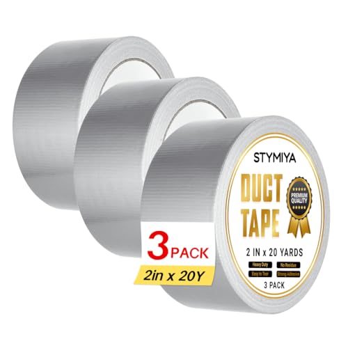 Silver Duct Tape Heavy Duty: 3 Rolls 2inch x 20yd Wide Waterproof Outdoor - Strong Adhesive Weather Tapes Repair Bulk Duck - Ductape for Patterns Masking Packing Furniture Kids Craft (3 Silver)