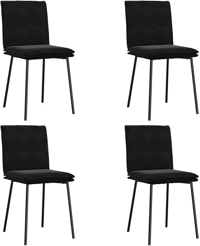 Miniatura 3 de Modern Black Velvet Dining Chair Set of 4, Compact Rectangular Design for Small Spaces, Sturdy Metal Frame and Plush Seating for Dining Room Kitchen
