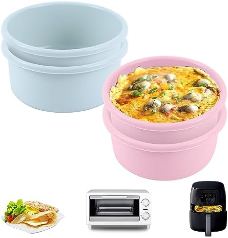 Qivine Silicone Egg Bites Molds, Air Fryer & Microwave Egg Cooker, 4-Pack, Pink and Blue