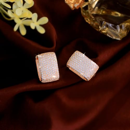 CWWZircons Double Sided Micro Pave Cubic Zirconia Rectangle Hoop Earrings for Women Silver Plated Crystal Jewelry (champagne gold) by CWWZircons - Used condition - Image 7