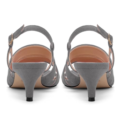 ROSERWISH Women's Strappy Low Kitten Heel Open Square Toe Slingback Suede Heeled Sandals Party Dress Wedding Dance Shoes4