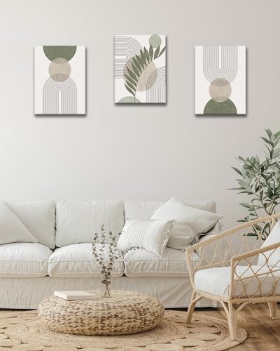 HesenDot Sage Green Boho Framed Wall Art,30x40CM Canvas Posters Prints,Minimalist Wall Decor,Mid-Century Modern Abstract Printing for Living Room Bedroom Bathroom Office,Set of 3 - Cosy Home Interiors HesenDot Sage Green Boho Framed Wall Art,30x40CM Canvas Posters Prints,Minimalist Wall Decor,Mid-Century Modern Abstract Printing for Living Room Bedroom Bathroom Office,Set of 3 - Image 5