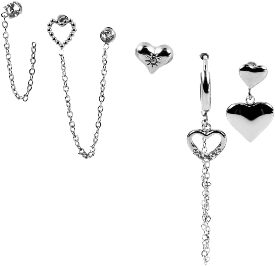 Orecchini Flowers - Set Da 6 Con Cuori, Stelle E Zirconi - Ottone Rodiato - Foto 7