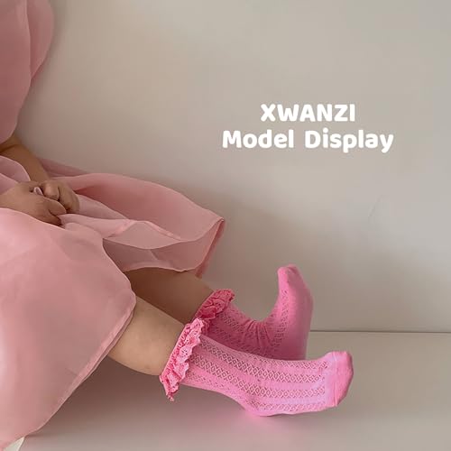 Girls Socks Ruffed Crew Socks Mesh Knit Cotton Solid Princess Cute Casual Socks Girls3