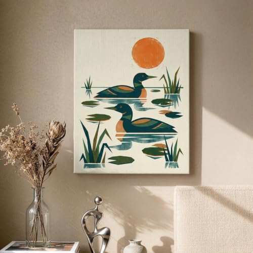 Cuadro de estanque de patos abstracto, decoración moderna en lienzo para dormitorio 2