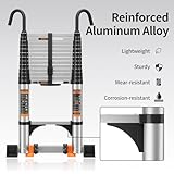 Telescopic Ladder with Non-Slip Feet,2.6M/8.5FT Aluminium Extension Loft Ladder with Stabilizer Bar and Detachable Hooks, Multi Purpose Extendable Portable Folding Ladders, step ladders - Image 2